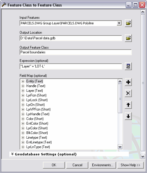 Arcgis Desktop Help Using The Feature Class To Feature Class Tool